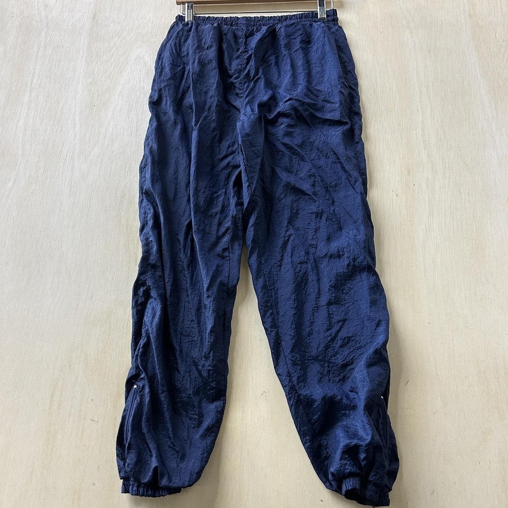 Vintage Track Pants Mens XL Blue Nylon Woven Elastic Waist Lined Zip Joggers